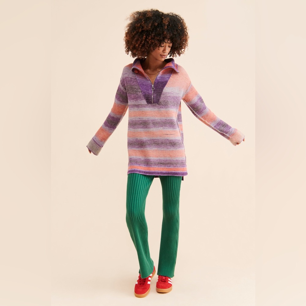 Daily Practice Anthropologie Striped Knit Quarter Zip Pullover Sweater S